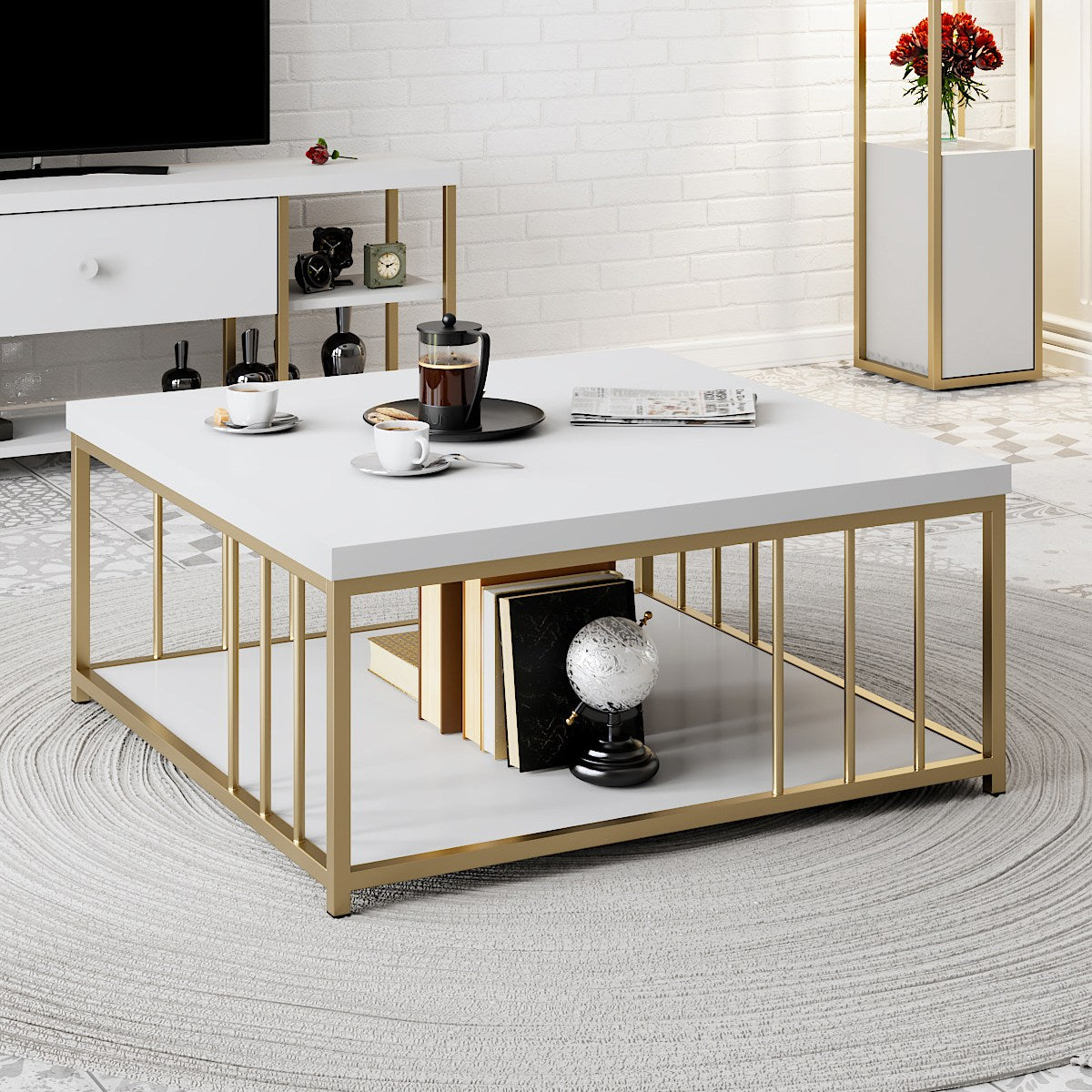 Žurnalinis staliukas Zenn - White, Gold
