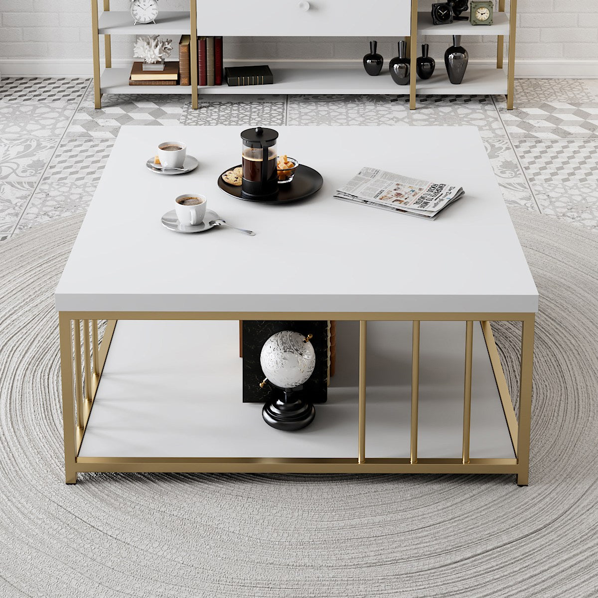 Žurnalinis staliukas Zenn - White, Gold