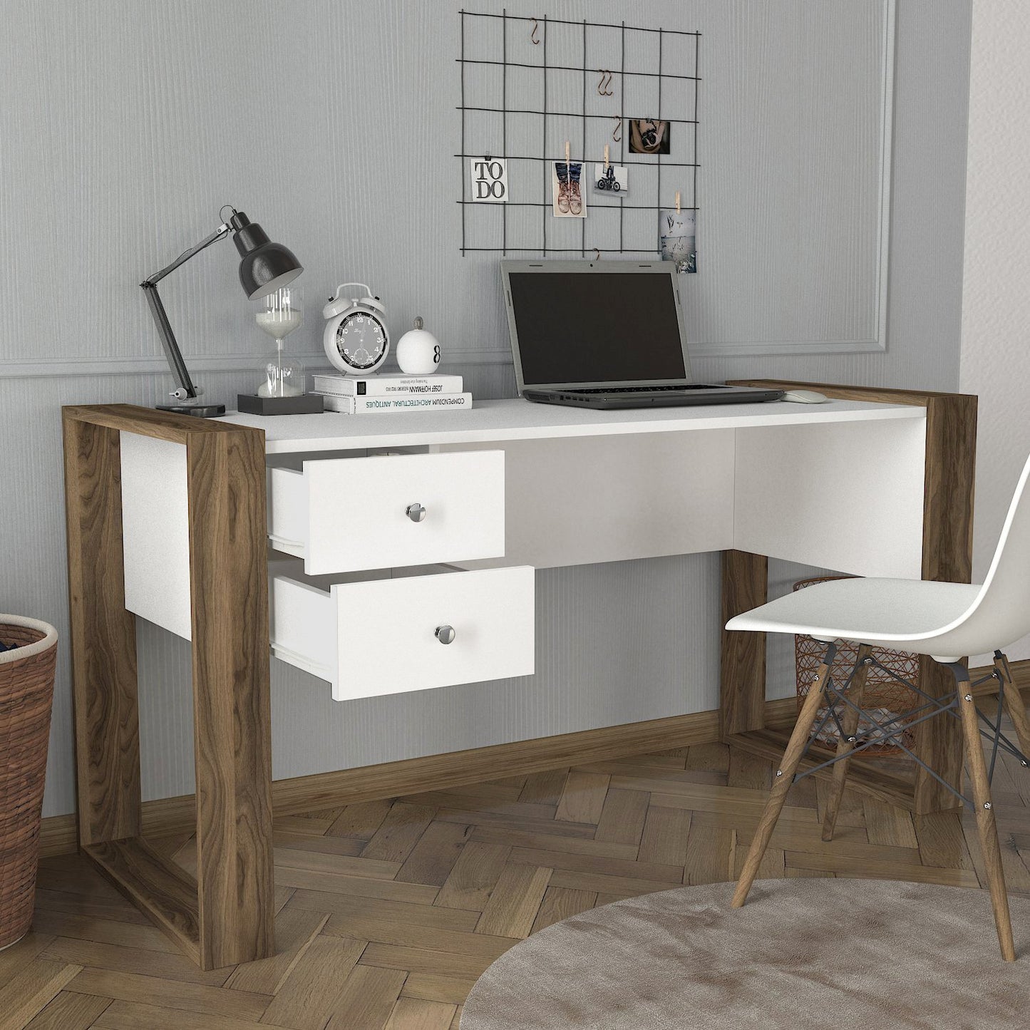 Biuro stalas Lord - White, Walnut
