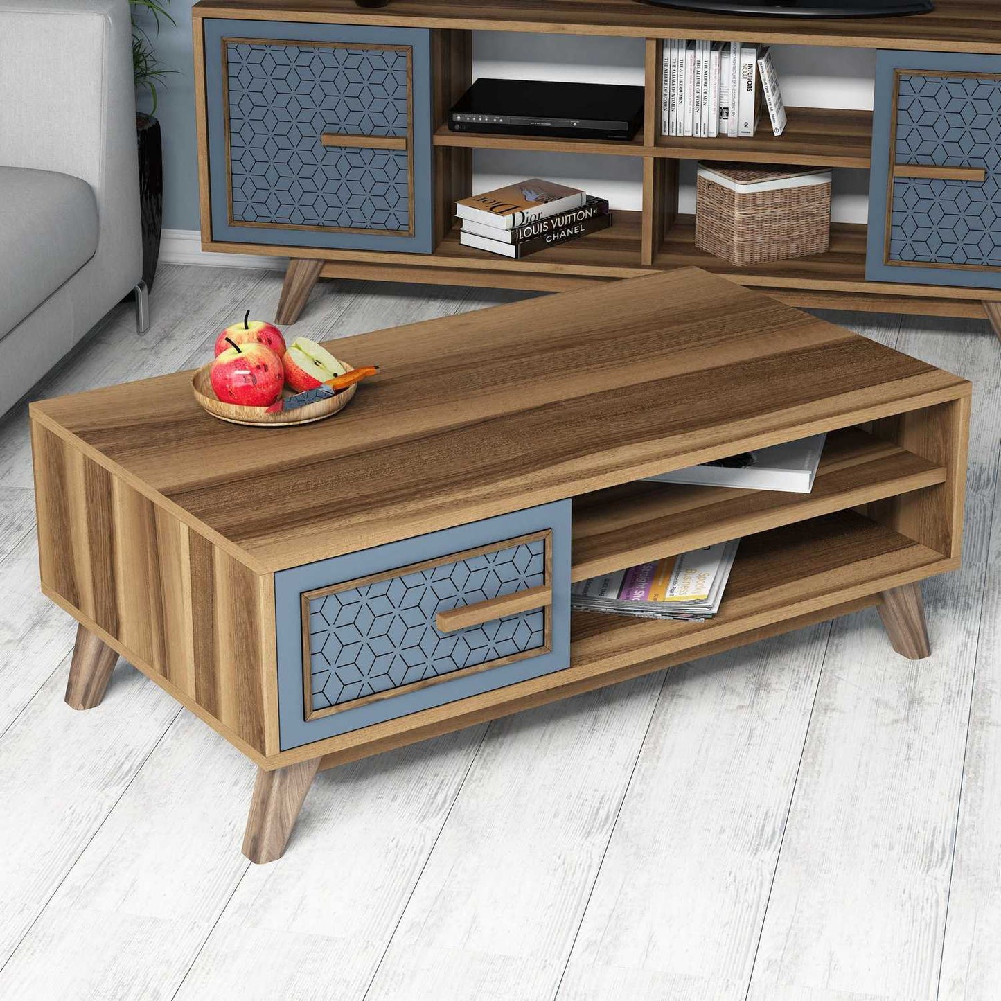 Žurnalinis staliukas Ayla - Walnut, Blue