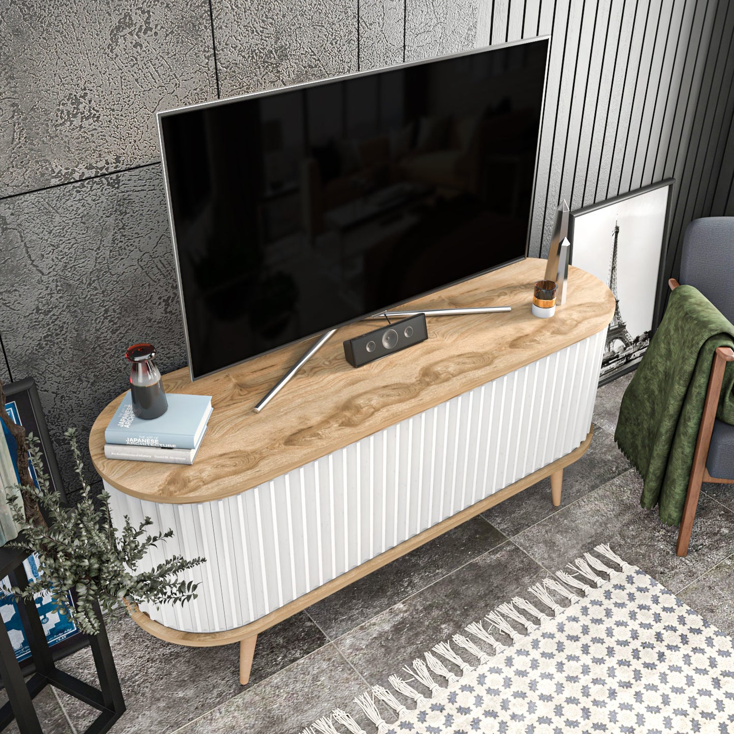 TV staliukas Stor - Oud Oak, White