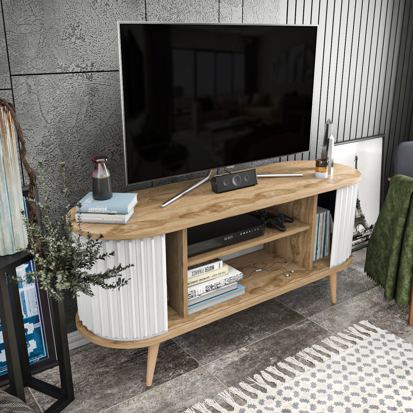 TV staliukas Stor - Oud Oak, White