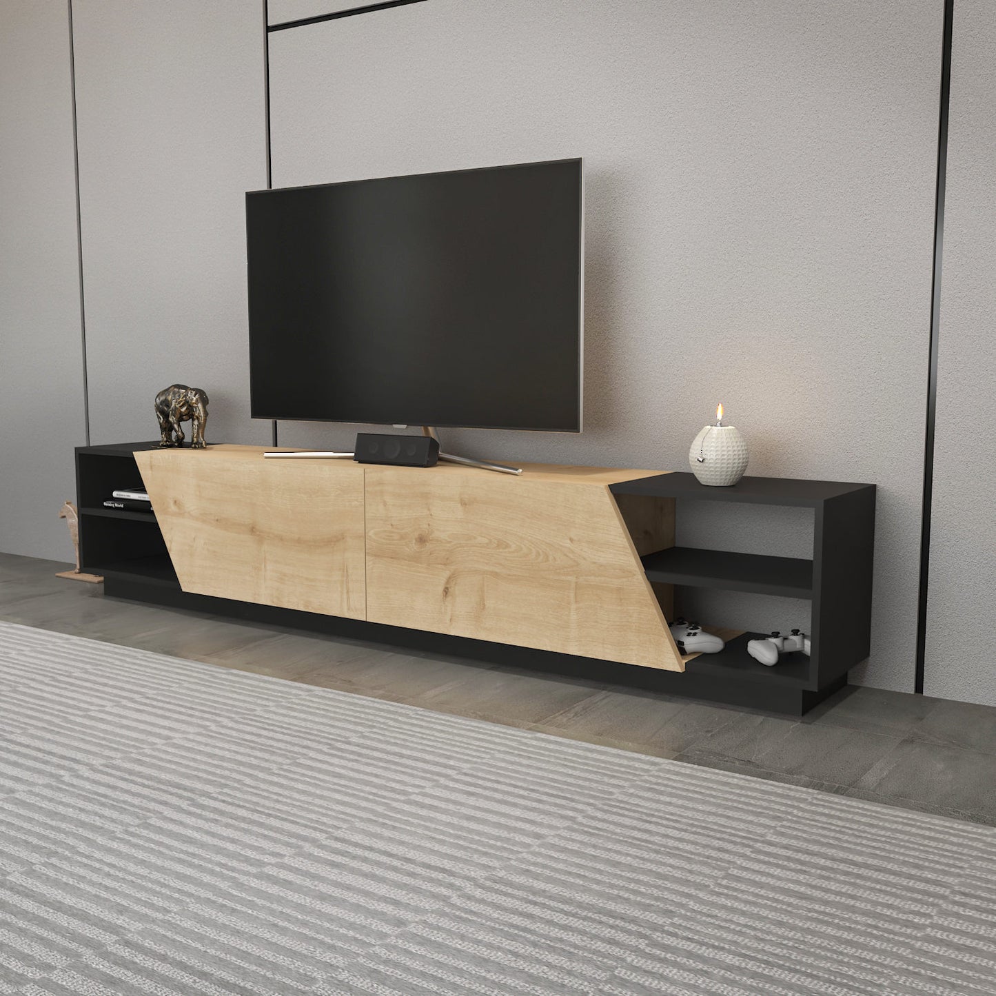 TV staliukas Rhodes - Anthracite, Oak