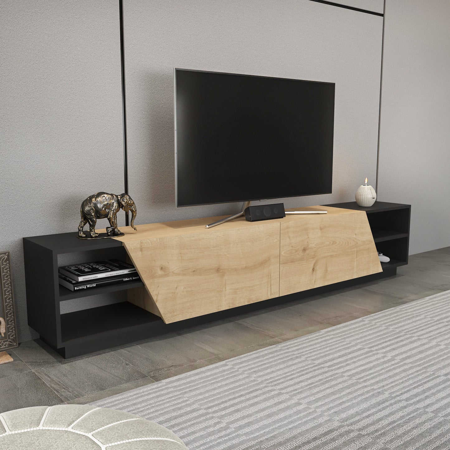 TV staliukas Rhodes - Anthracite, Oak