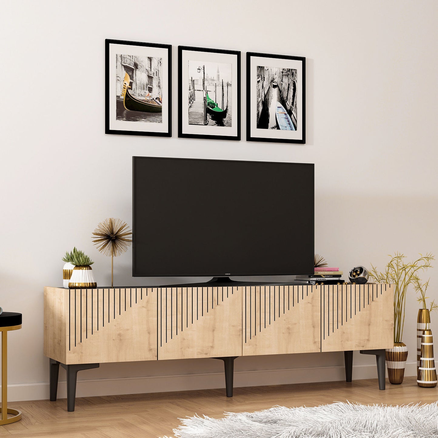 TV staliukas Draw - Sapphire Oak, Black Marble