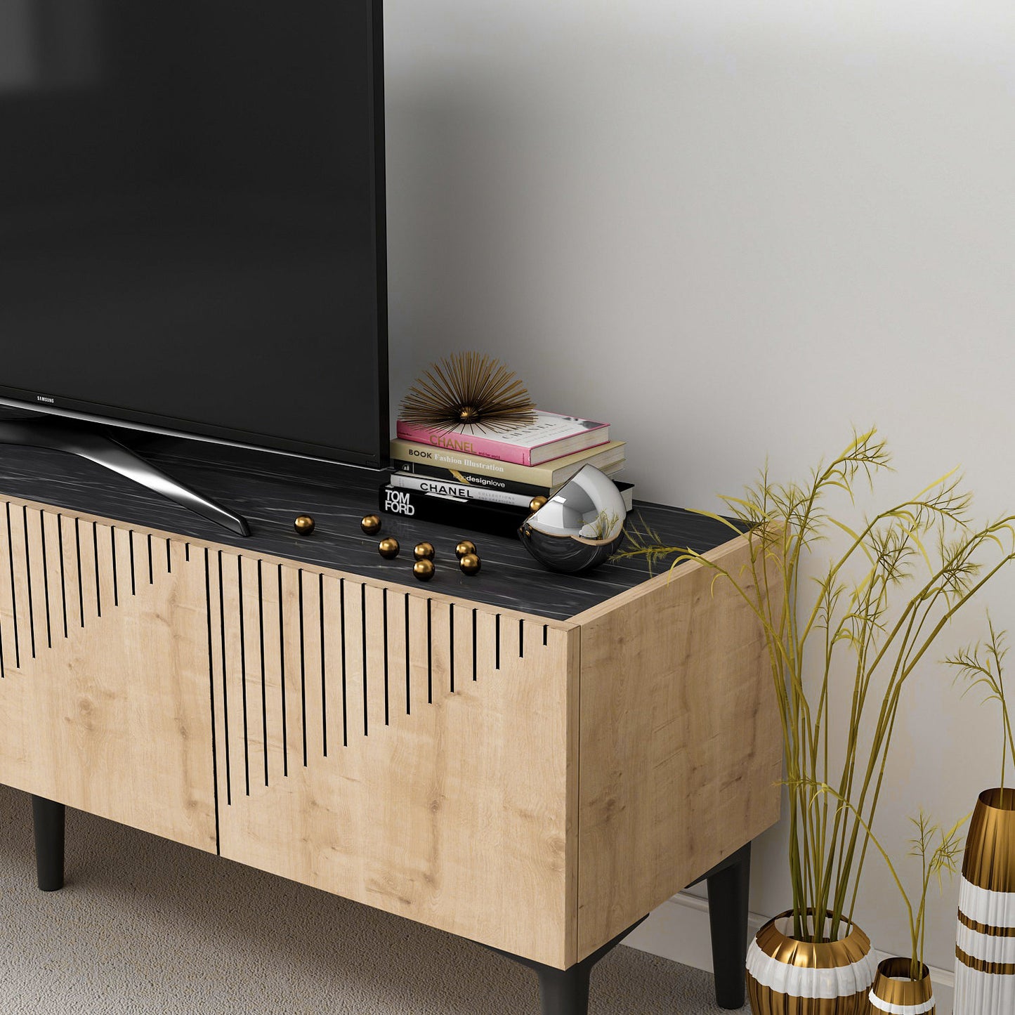 TV staliukas Draw - Sapphire Oak, Black Marble