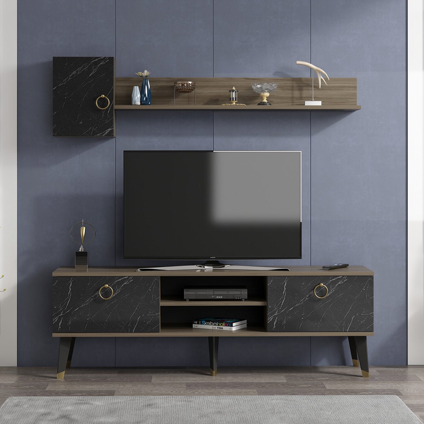 TV staliukas Alfa - Black, Walnut