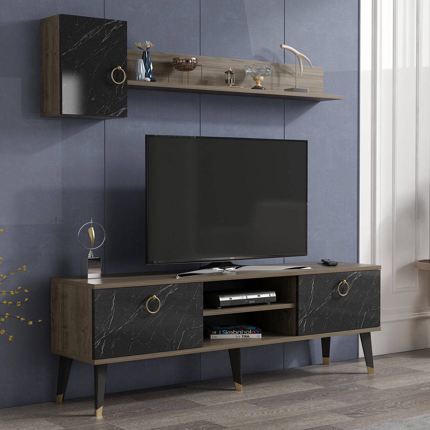 TV staliukas Alfa - Black, Walnut