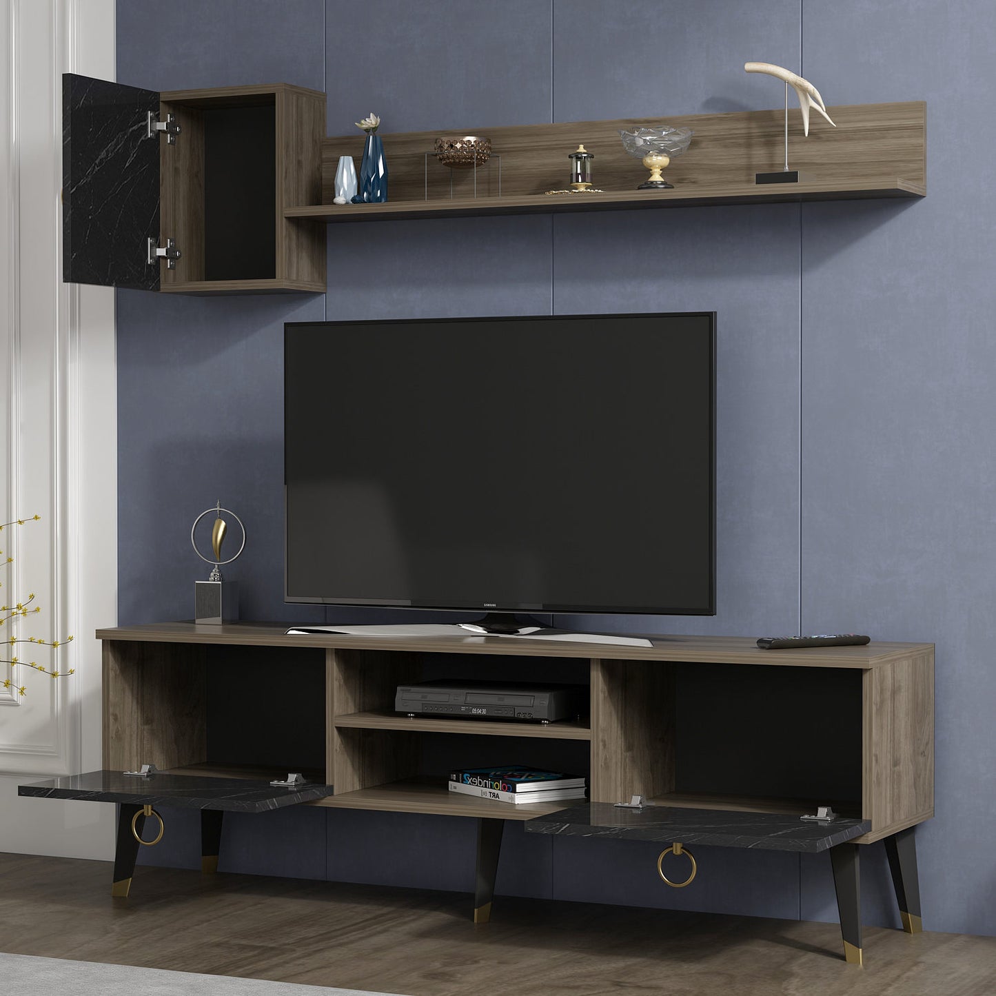 TV staliukas Alfa - Black, Walnut