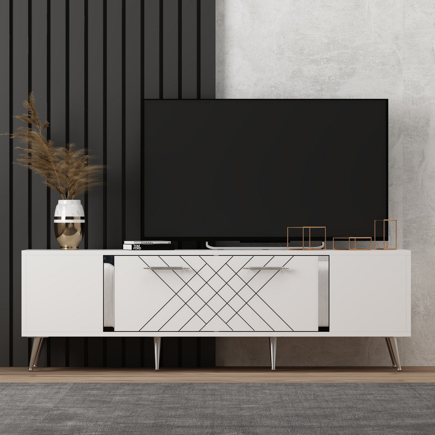 TV staliukas Detas - White, Silver