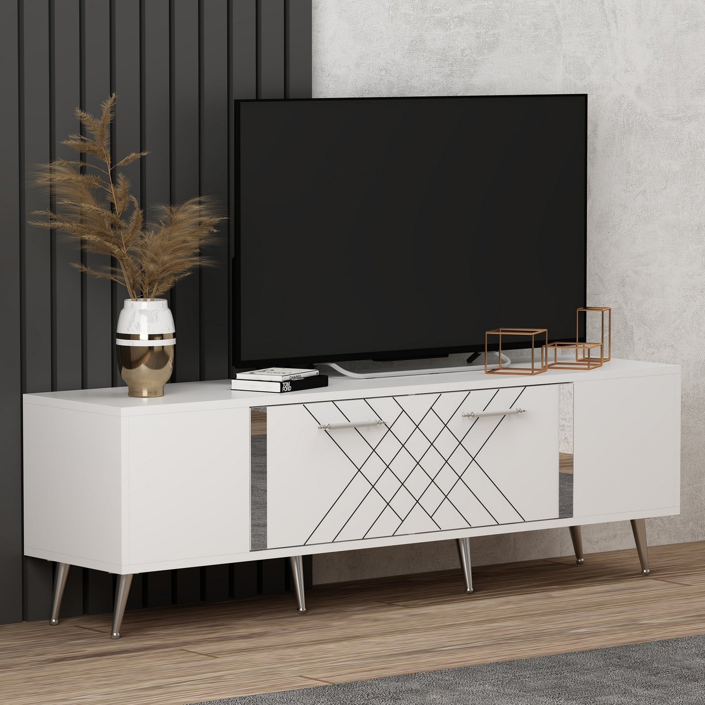 TV staliukas Detas - White, Silver