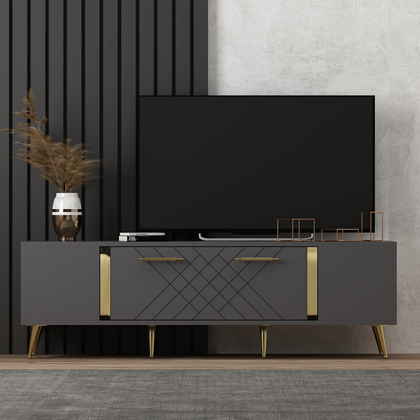 TV staliukas Detas - Anthracite, Gold