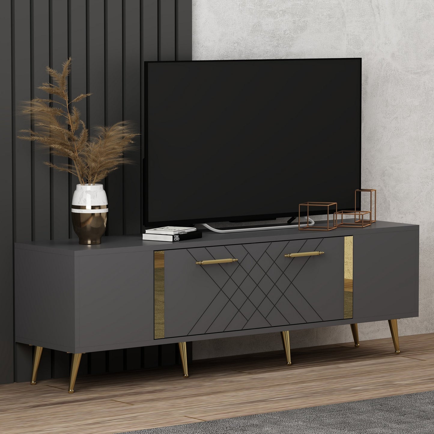 TV staliukas Detas - Anthracite, Gold