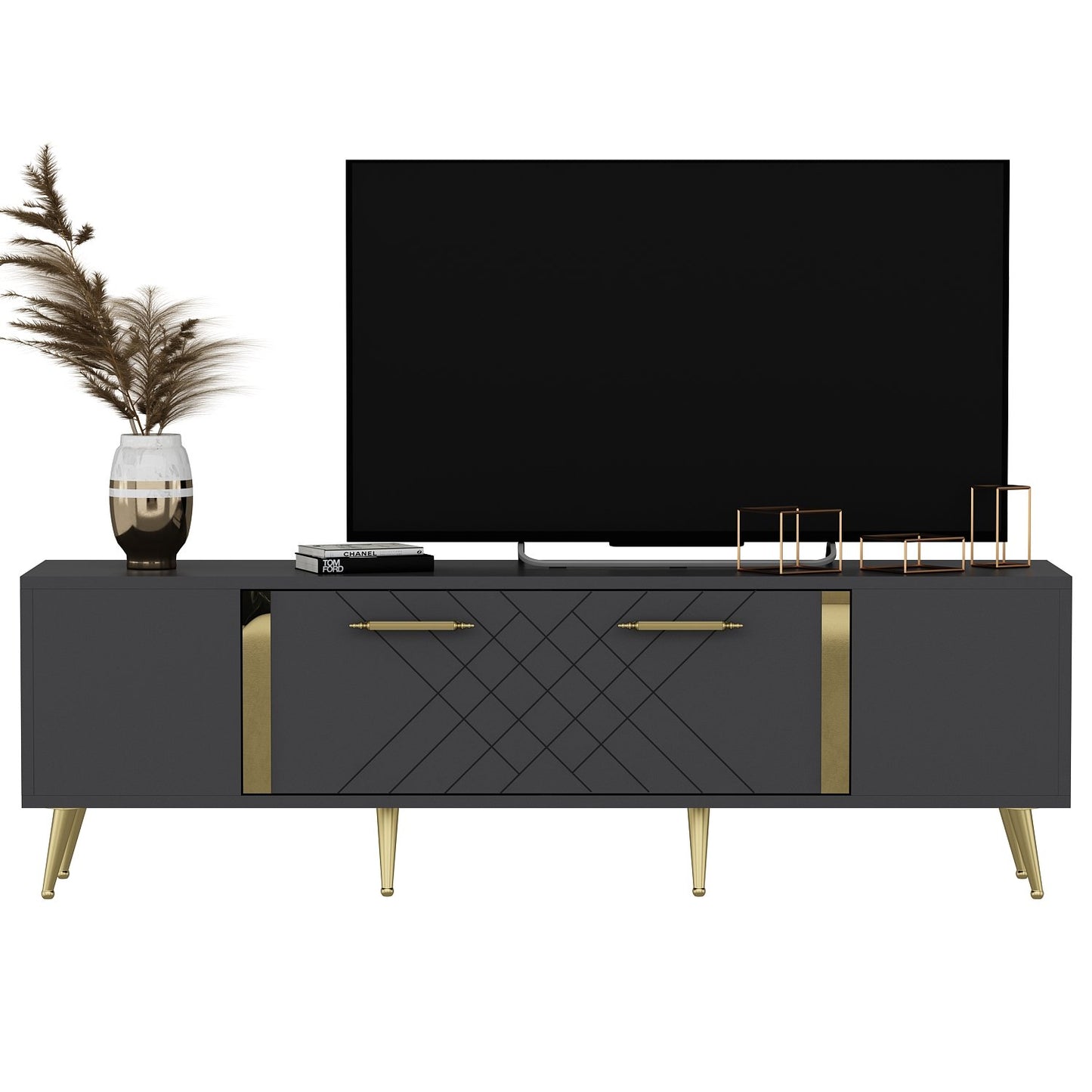 TV staliukas Detas - Anthracite, Gold