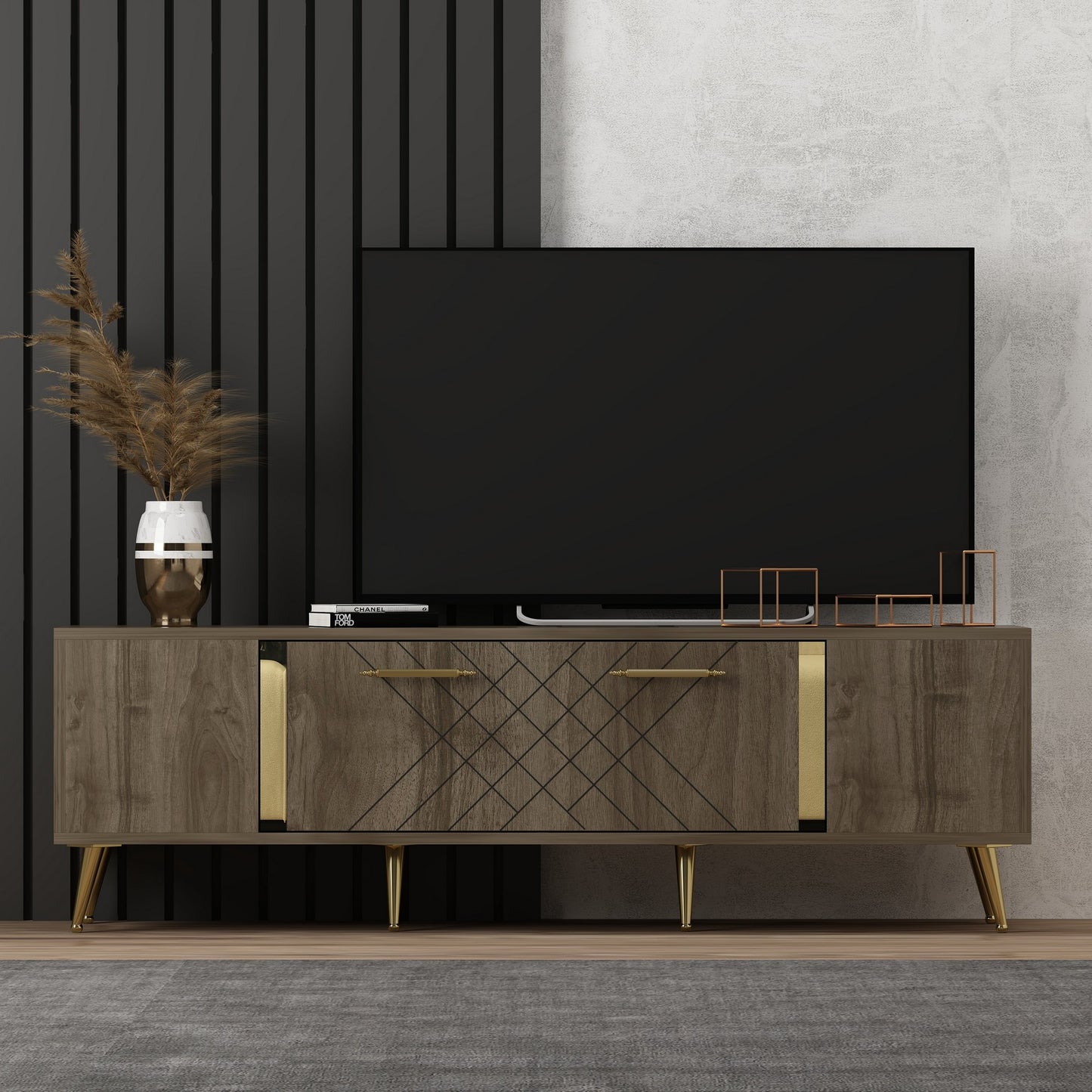 TV staliukas Detas - Walnut, Gold