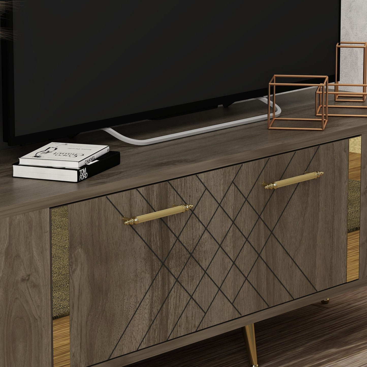 TV staliukas Detas - Walnut, Gold