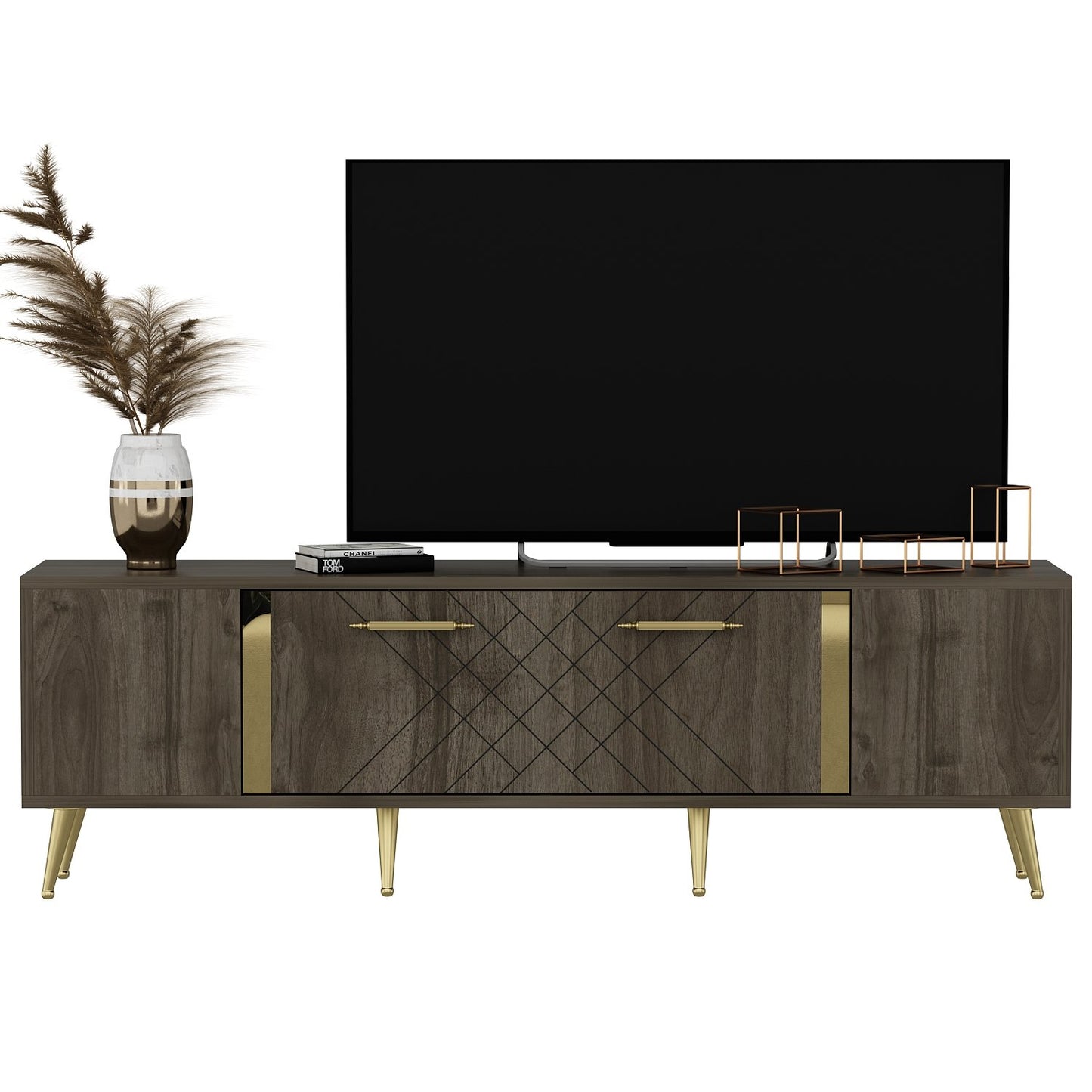 TV staliukas Detas - Walnut, Gold