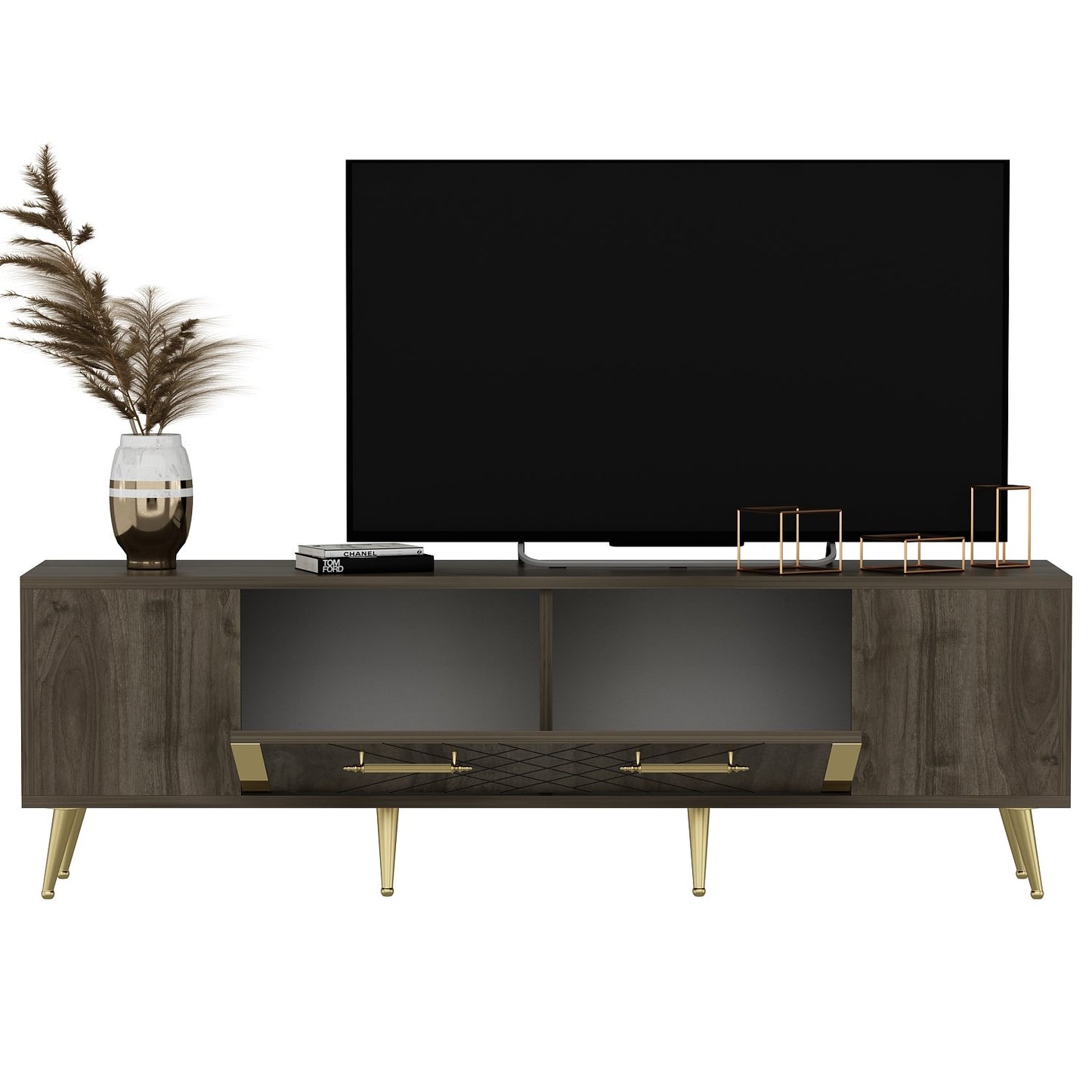 TV staliukas Detas - Walnut, Gold