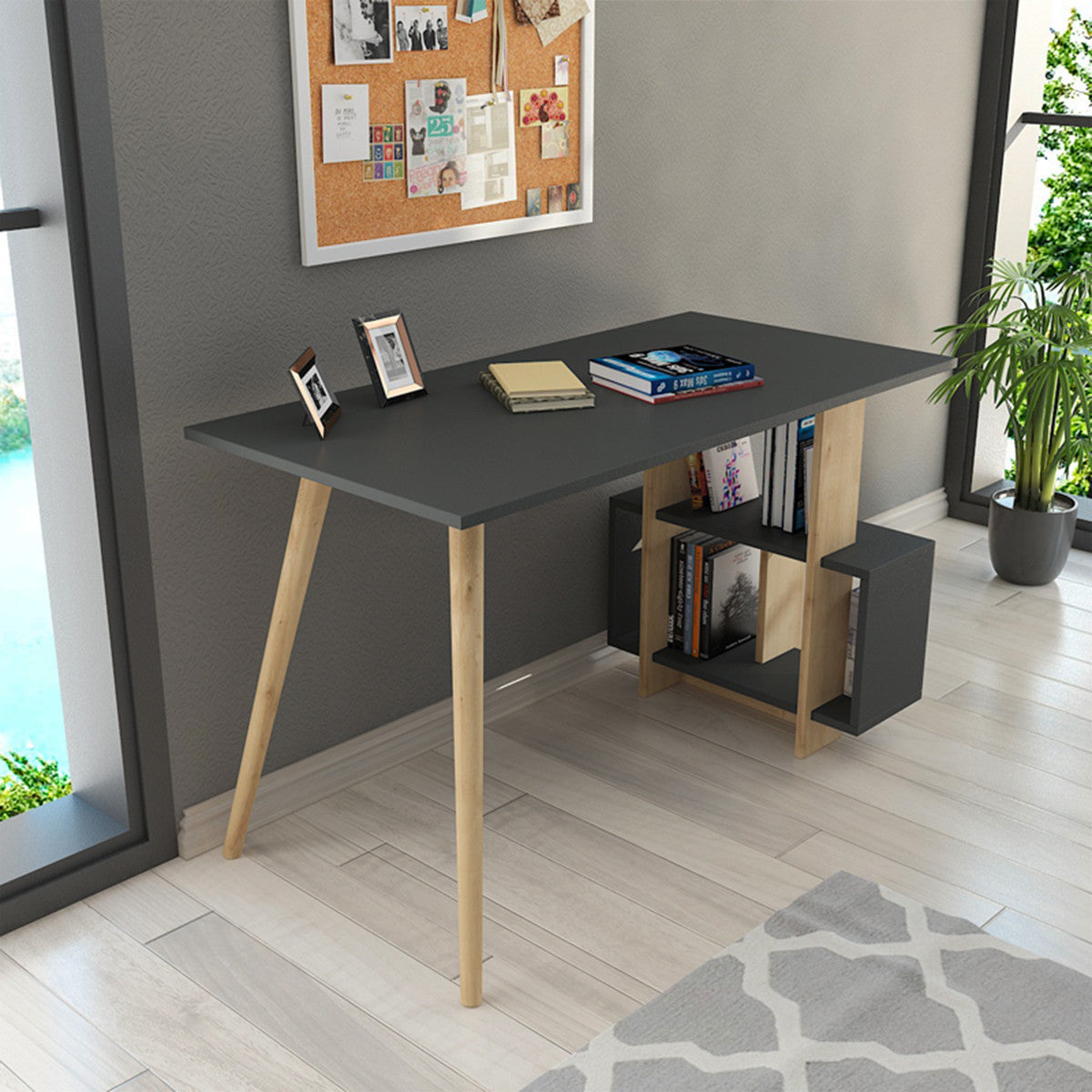 Biuro stalas Lagomood Side - Anthracite, Oak