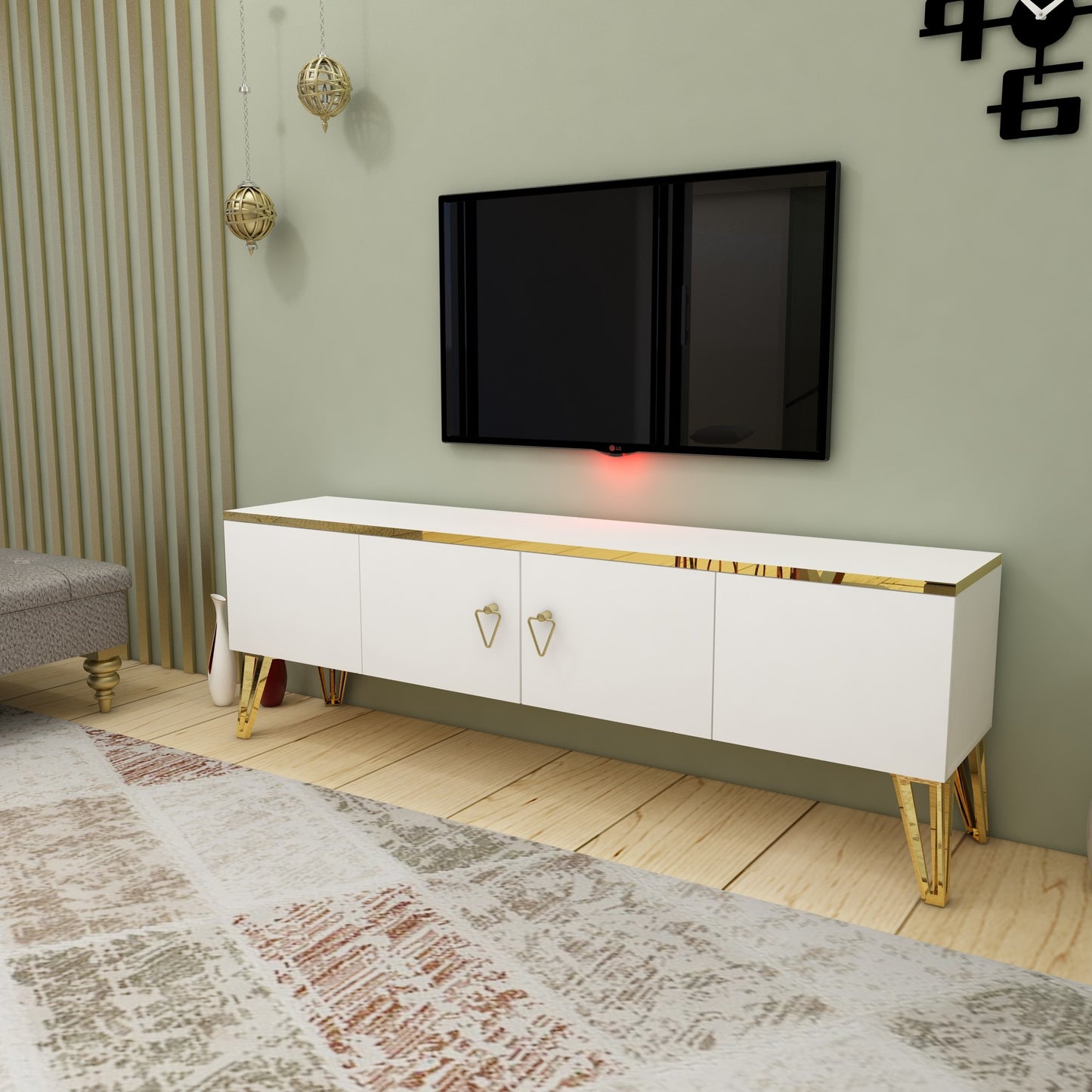 TV staliukas Caprice - White, Gold