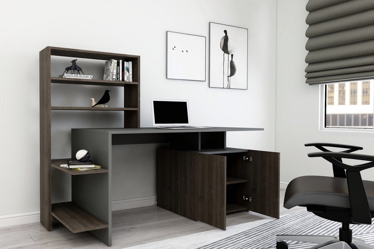 Biuro stalas Melis - Walnut, Anthracite