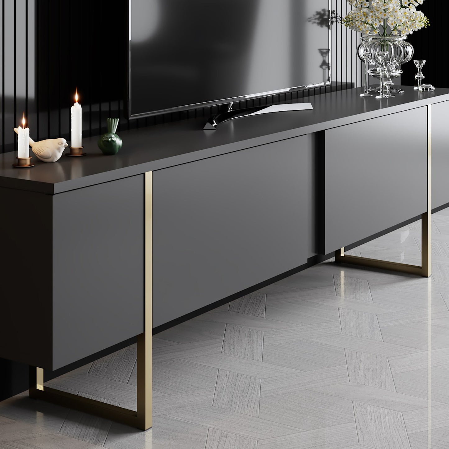 TV staliukas Luxe - Anthracite, Gold