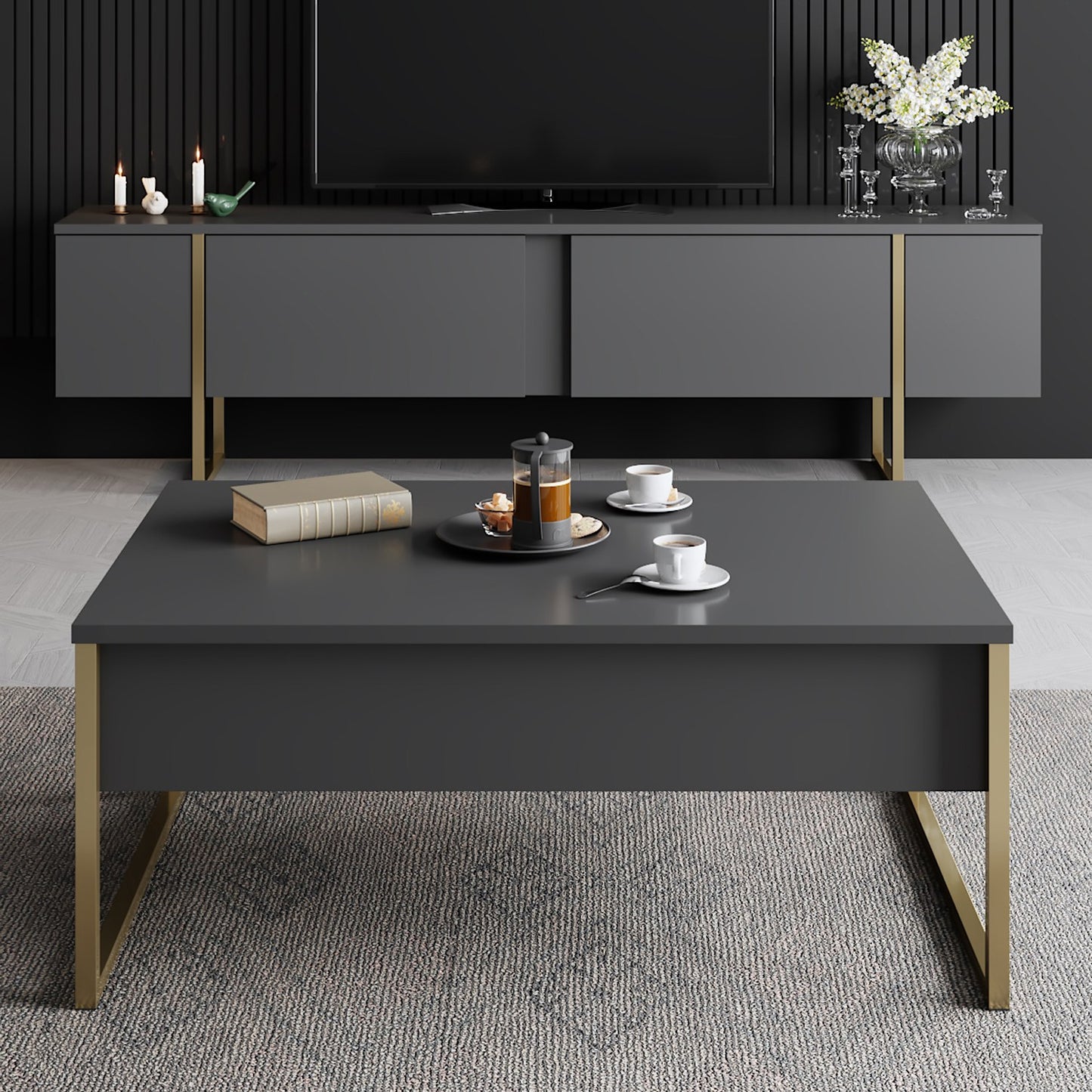 TV staliukas Luxe - Anthracite, Gold