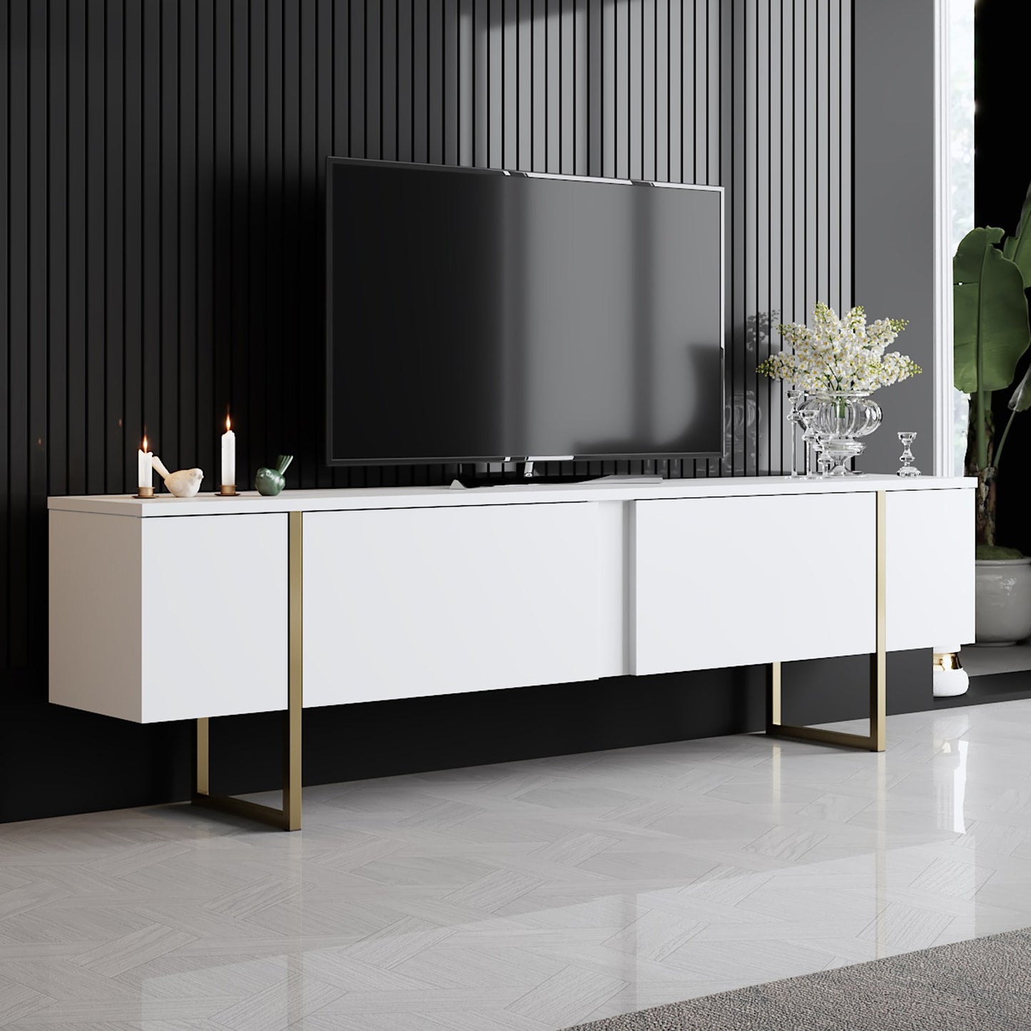 TV staliukas Luxe - White, Gold