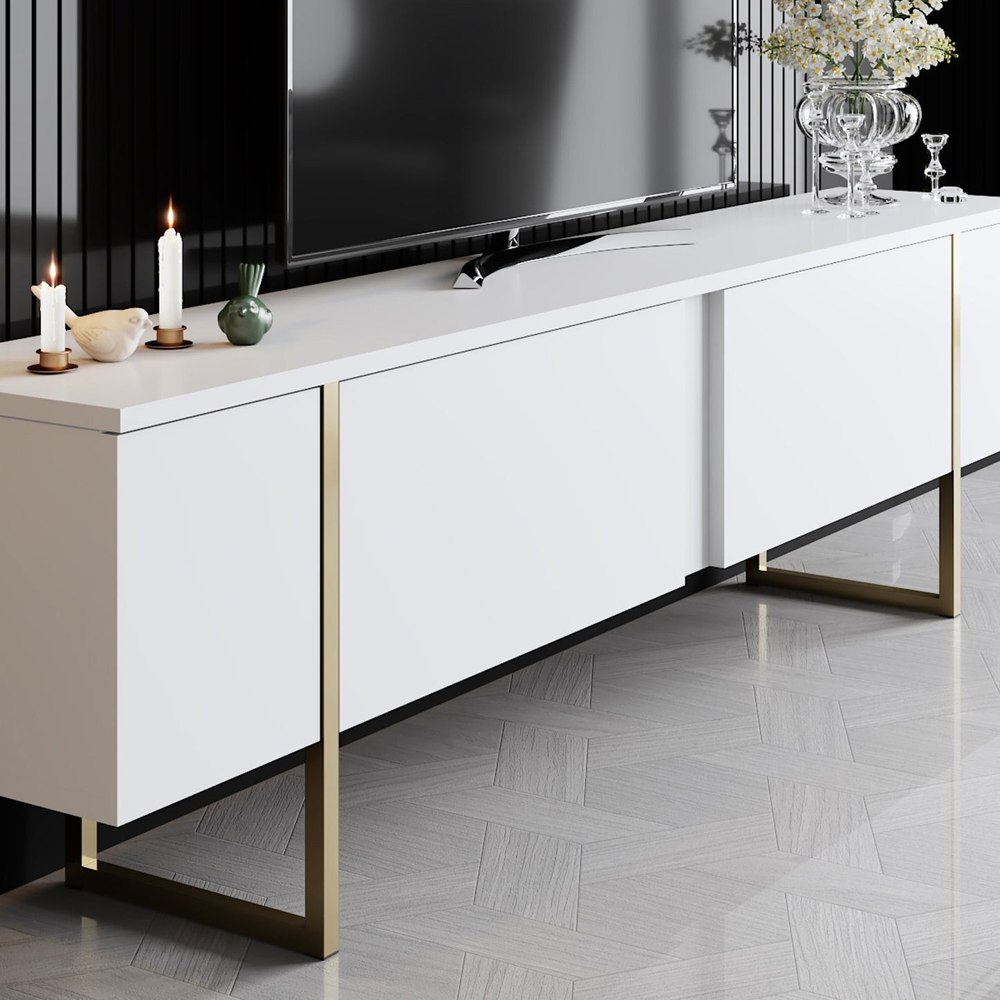 TV staliukas Luxe - White, Gold