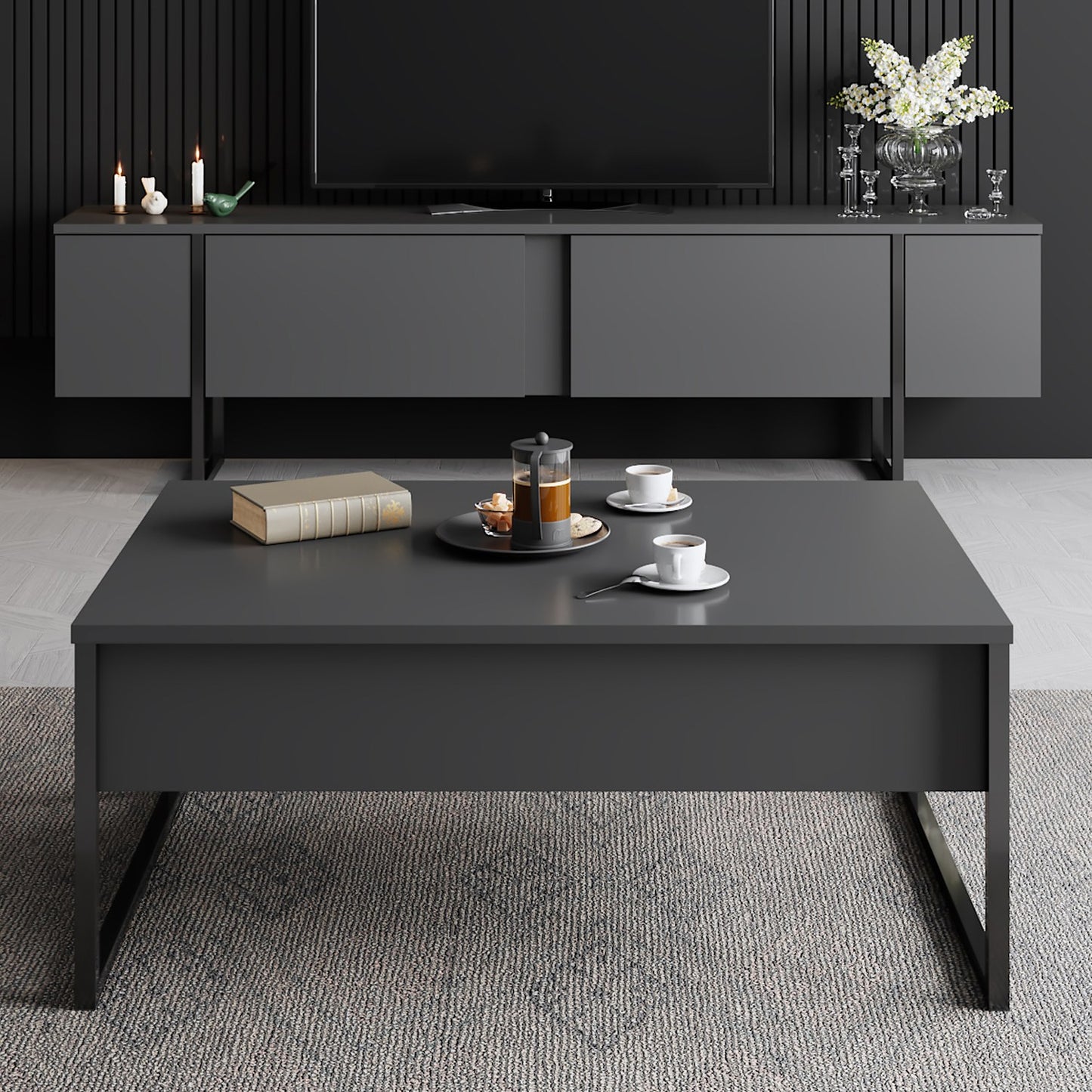 TV staliukas Luxe - Anthracite, Black