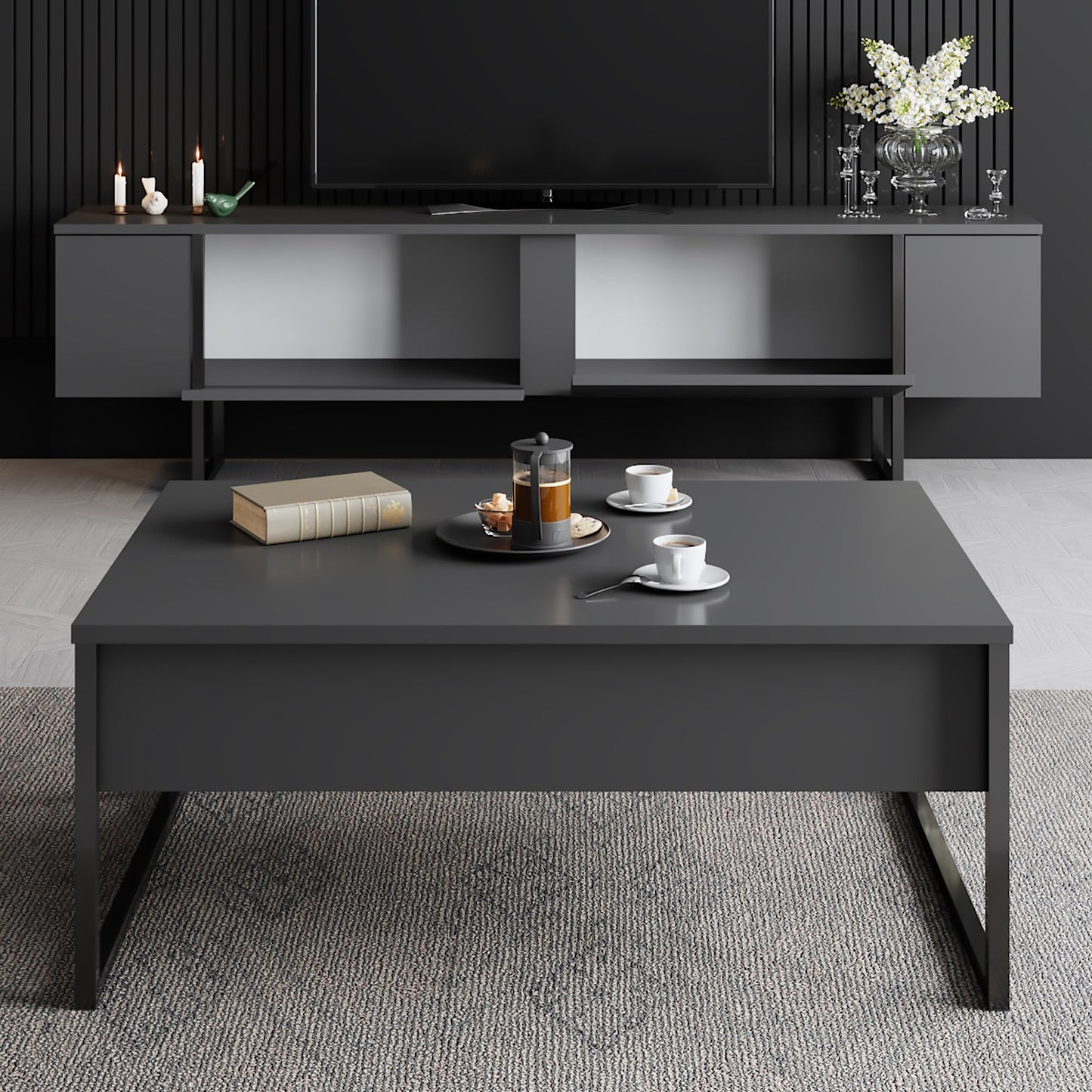 TV staliukas Luxe - Anthracite, Black