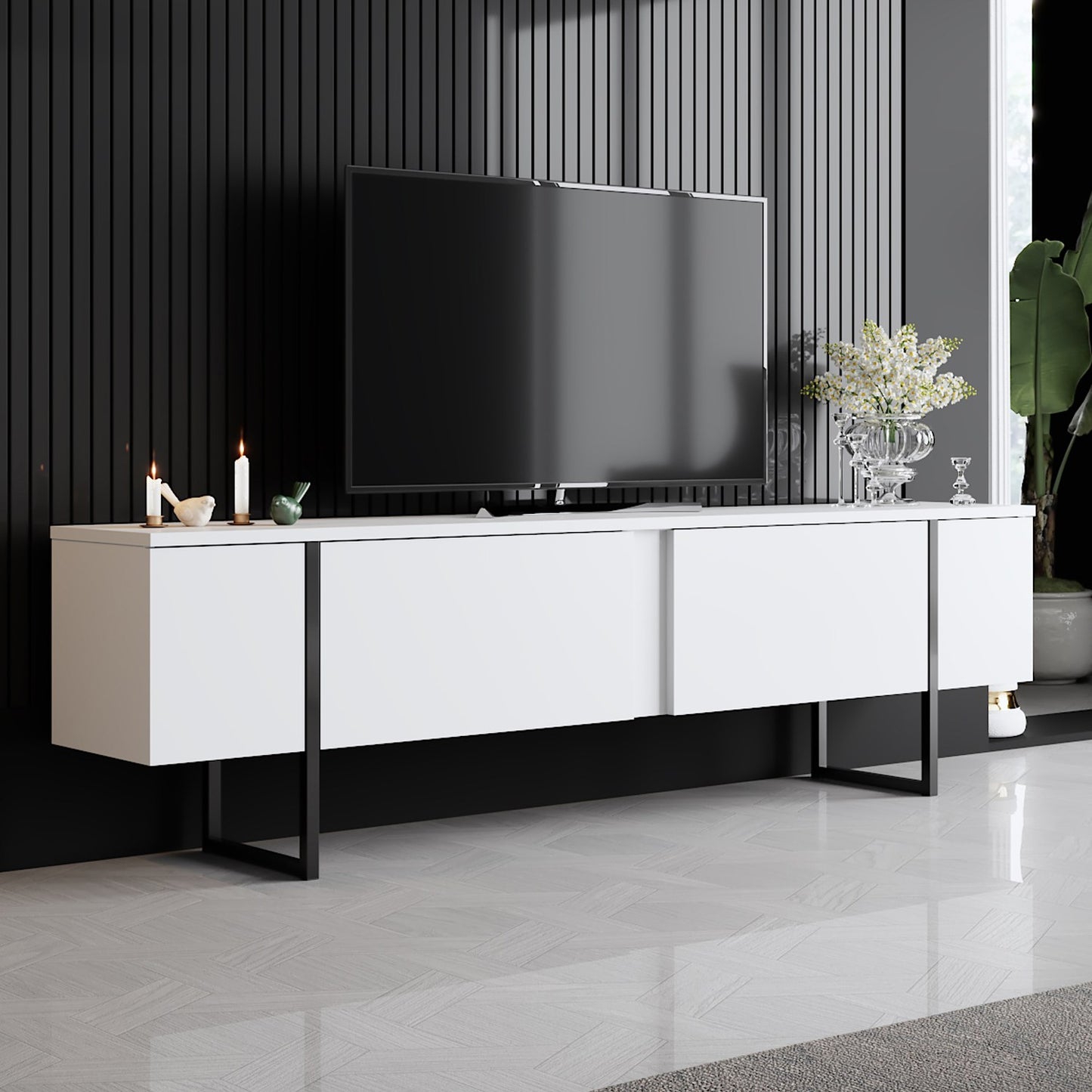 TV staliukas Luxe - White, Black