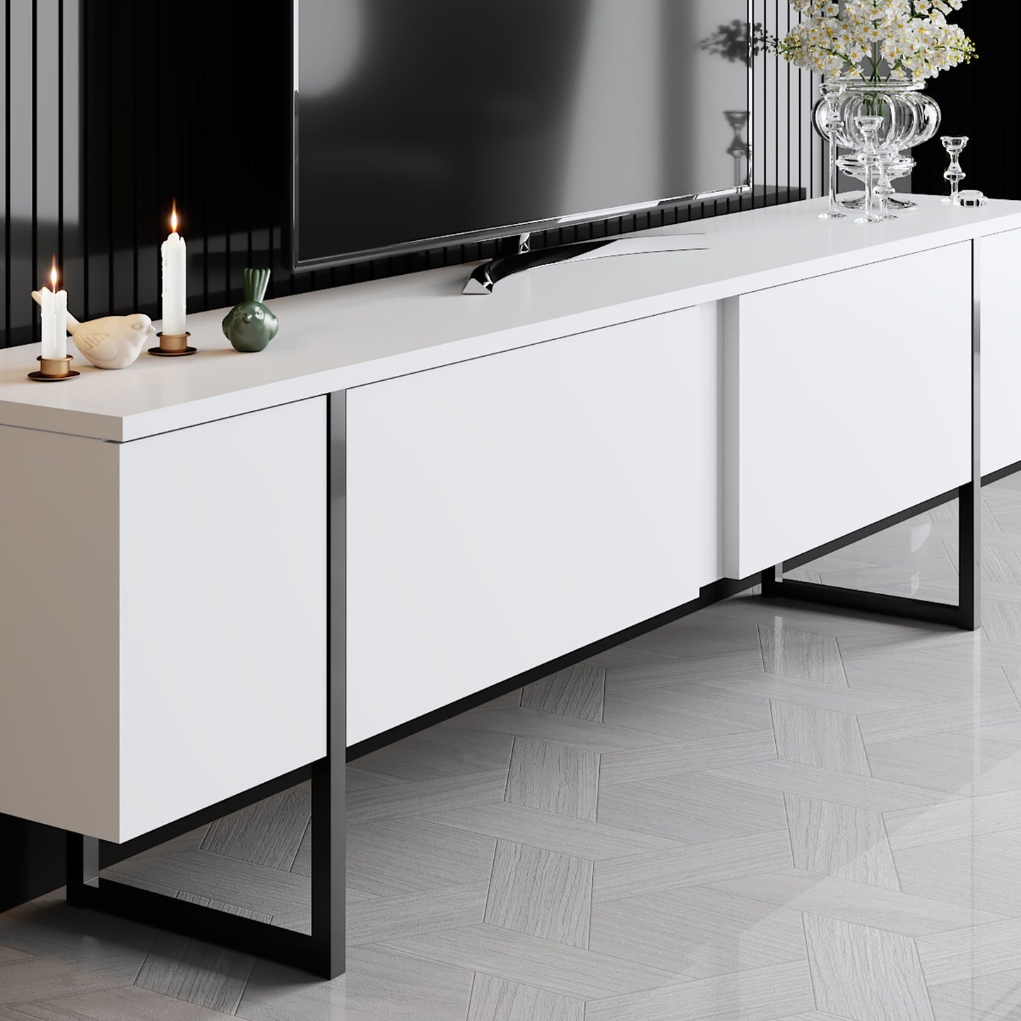 TV staliukas Luxe - White, Black