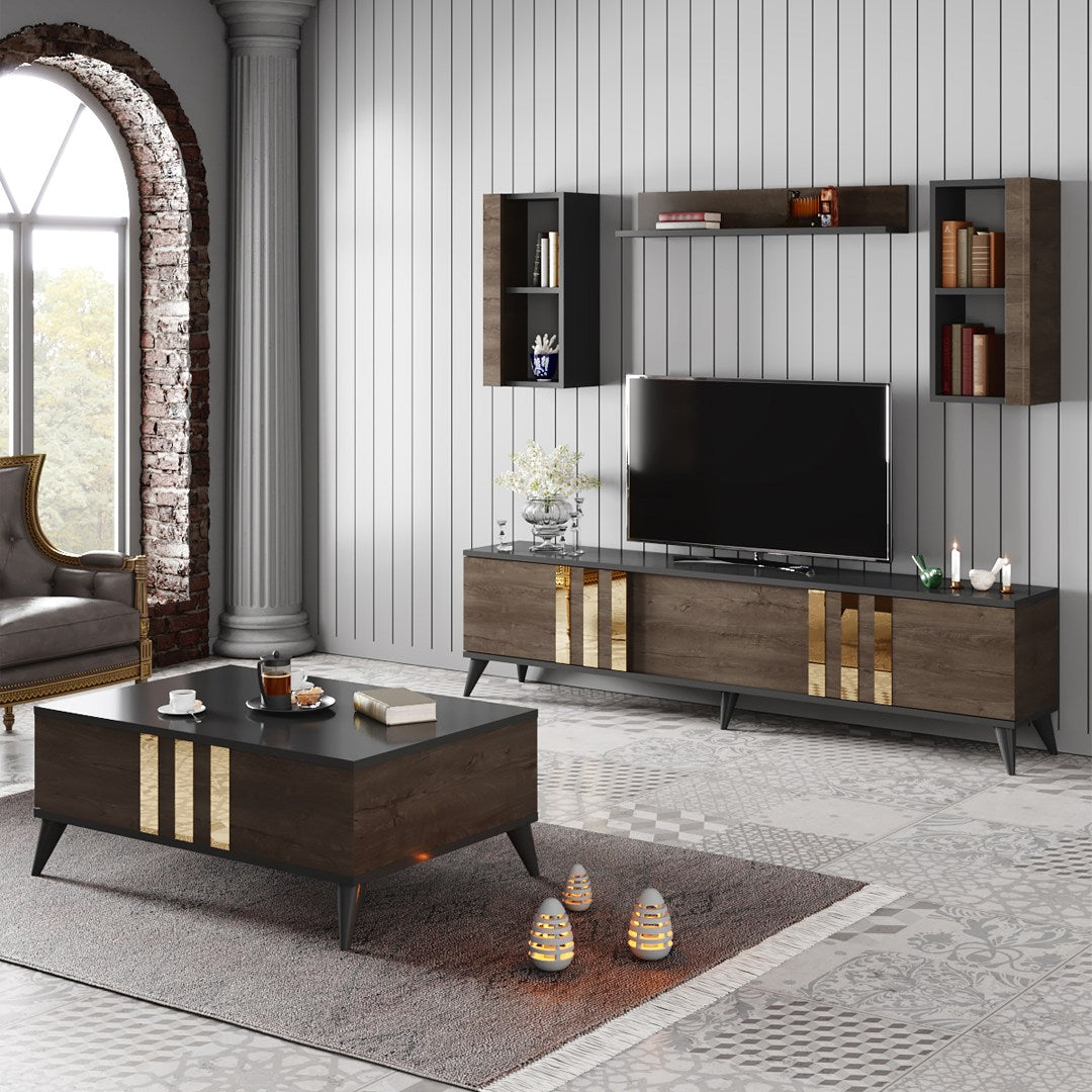 TV staliukas Gold - Anthracite, Walnut