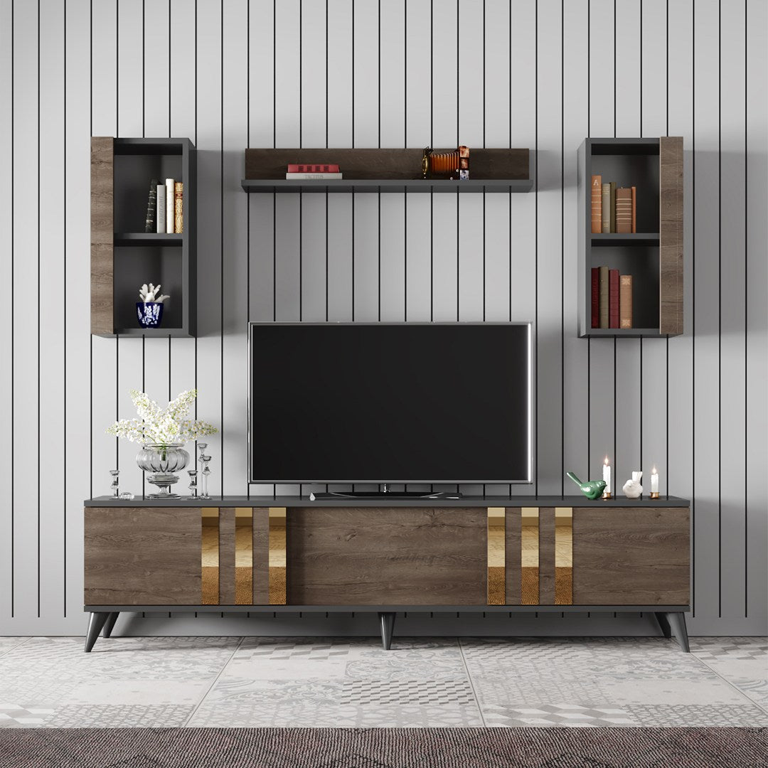 TV staliukas Gold - Anthracite, Walnut