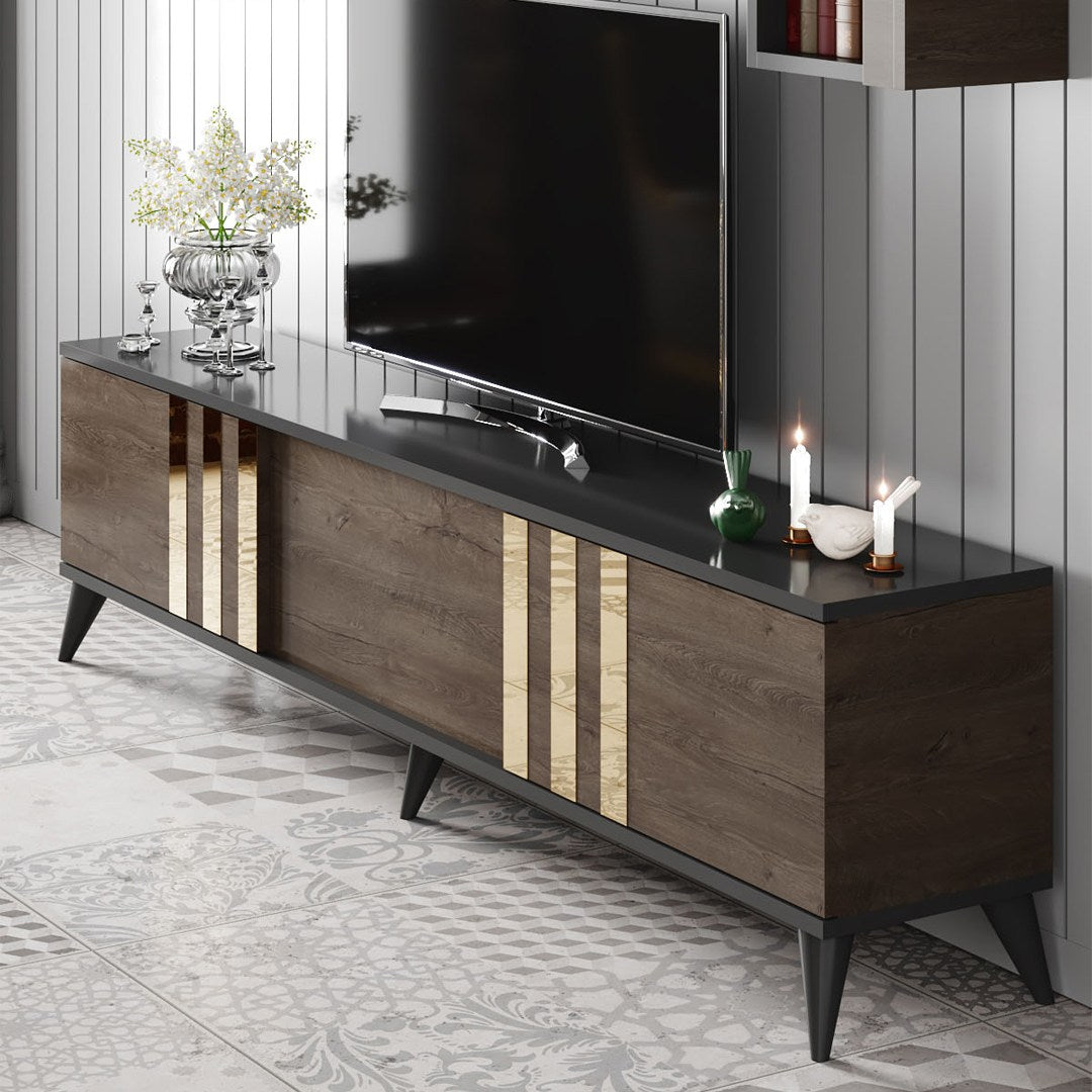 TV staliukas Gold - Anthracite, Walnut