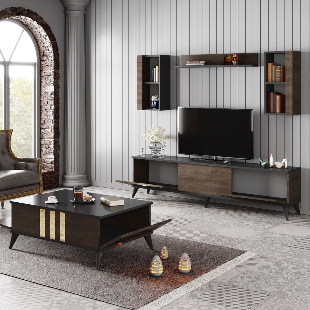 TV staliukas Gold - Anthracite, Walnut