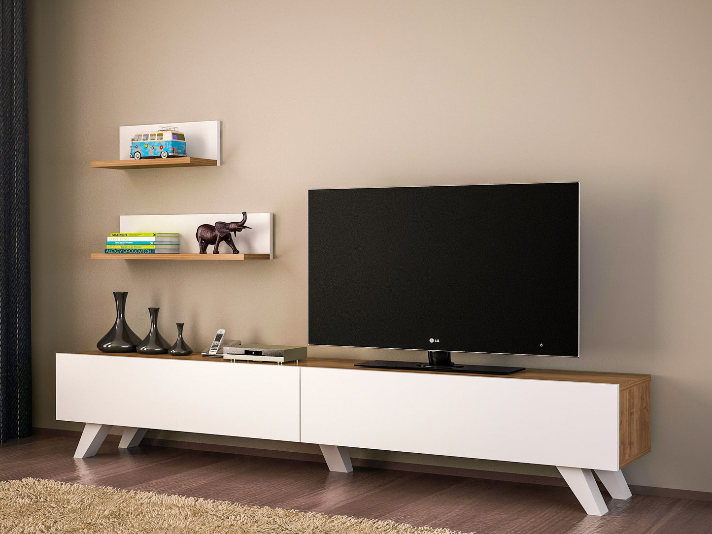 TV staliukas Amerika - White, Walnut