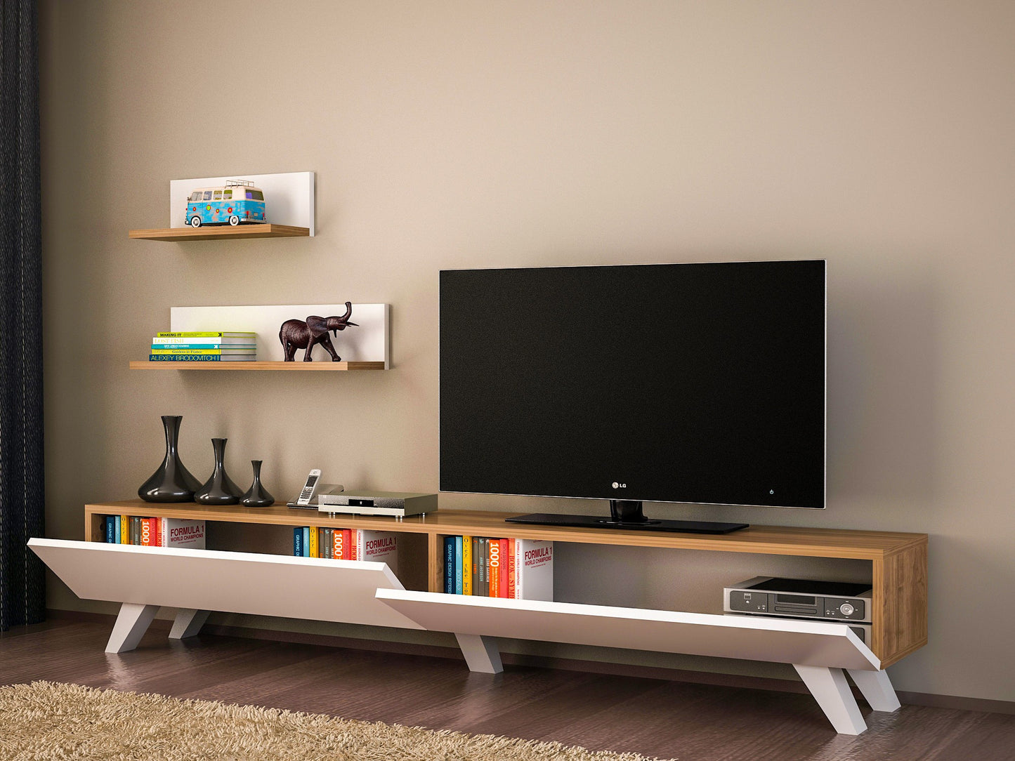 TV staliukas Amerika - White, Walnut