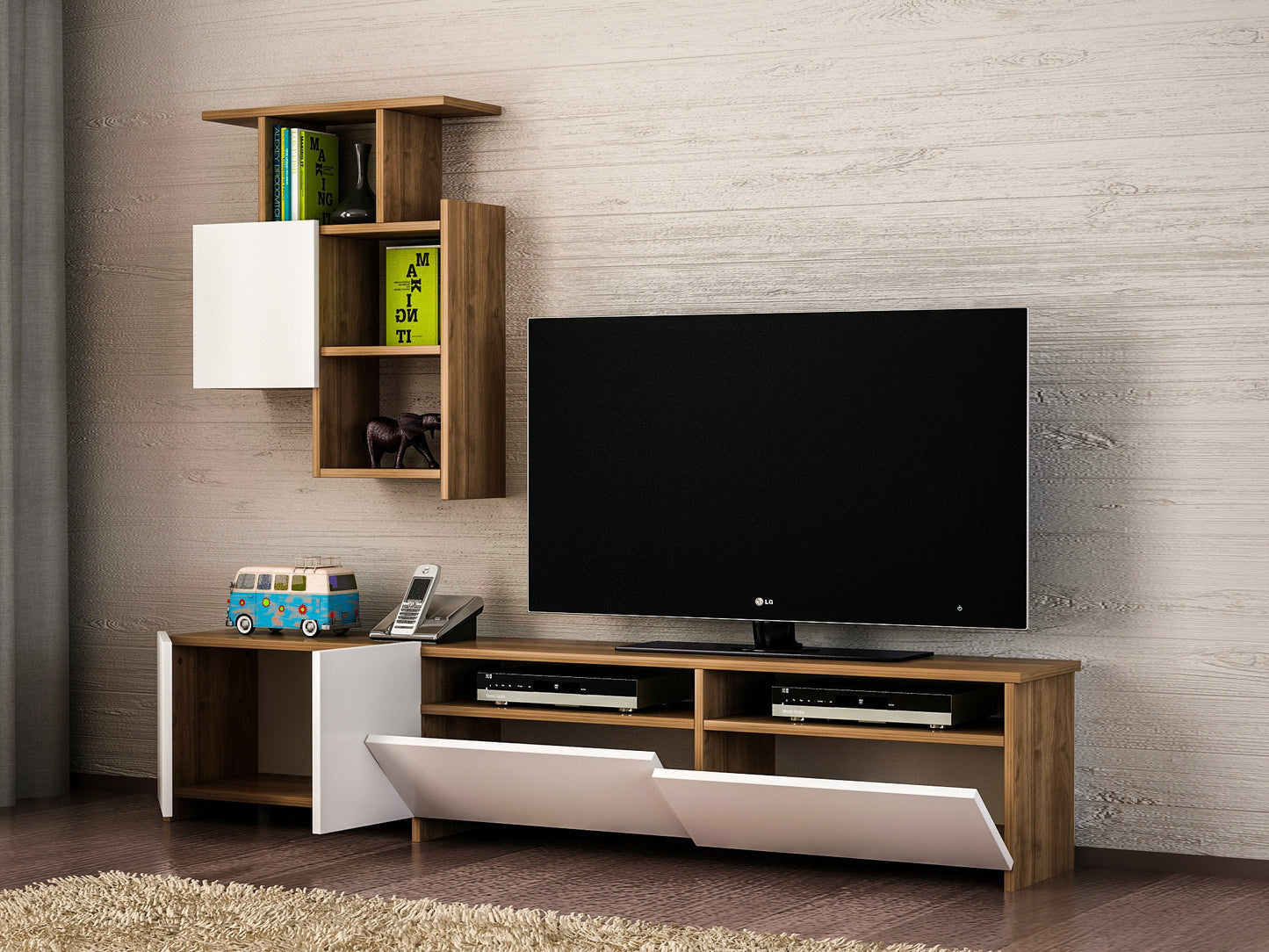 TV staliukas Mariposa - Walnut, White