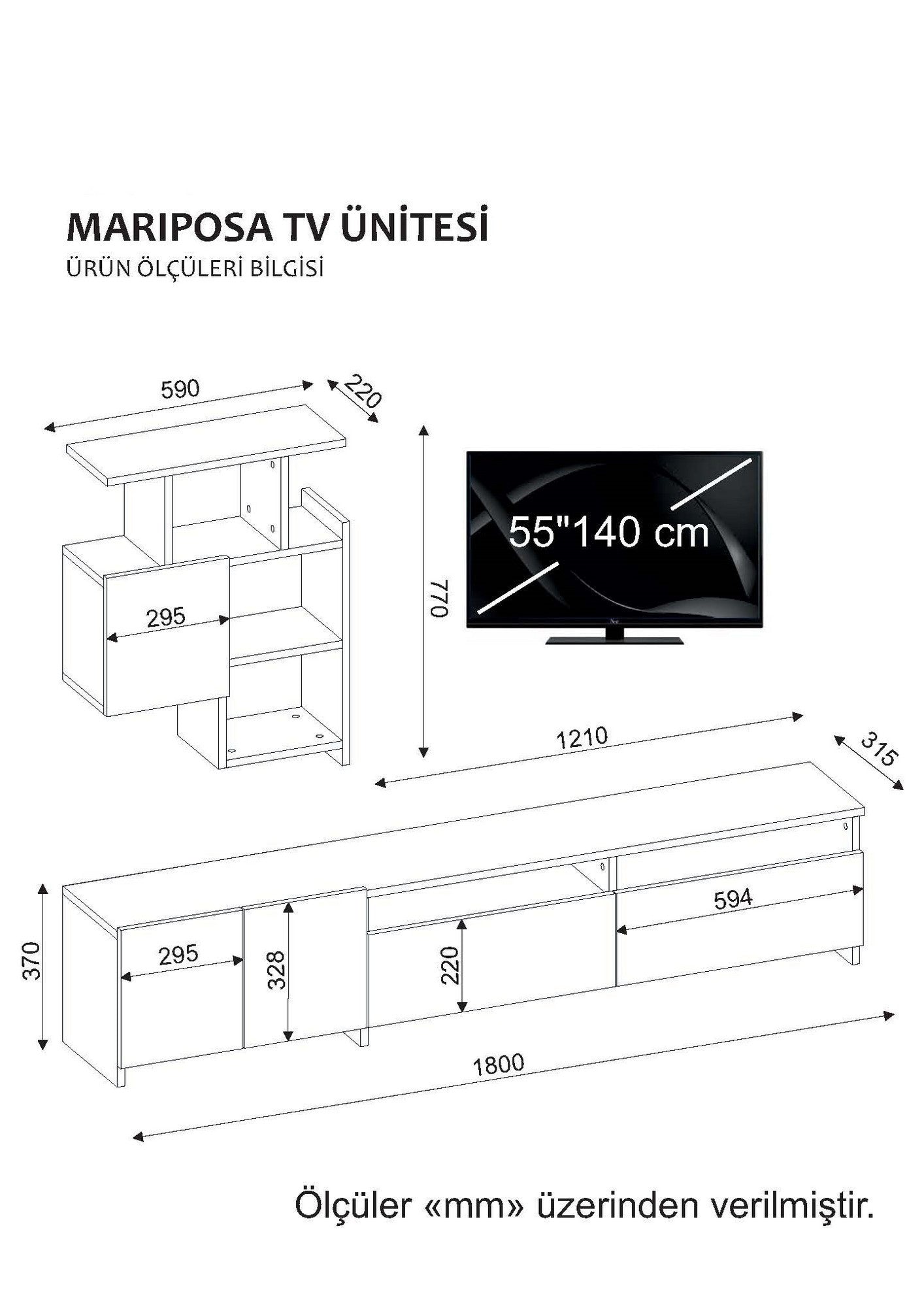 TV staliukas Mariposa - Walnut, White