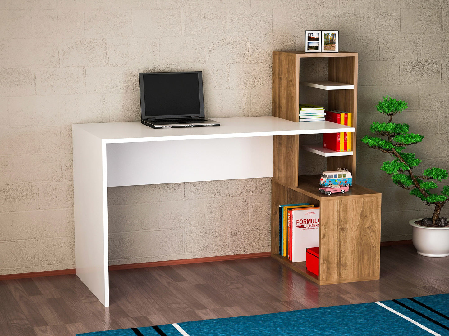 Biuro stalas Side - White, Walnut