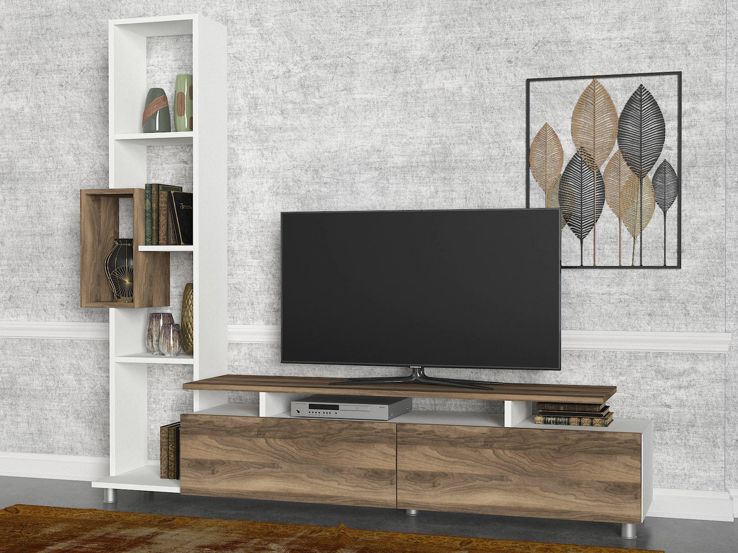 TV staliukas Tulip - White, Walnut