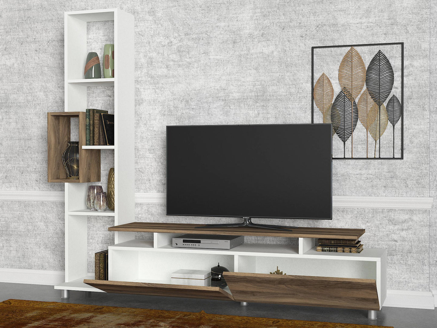 TV staliukas Tulip - White, Walnut