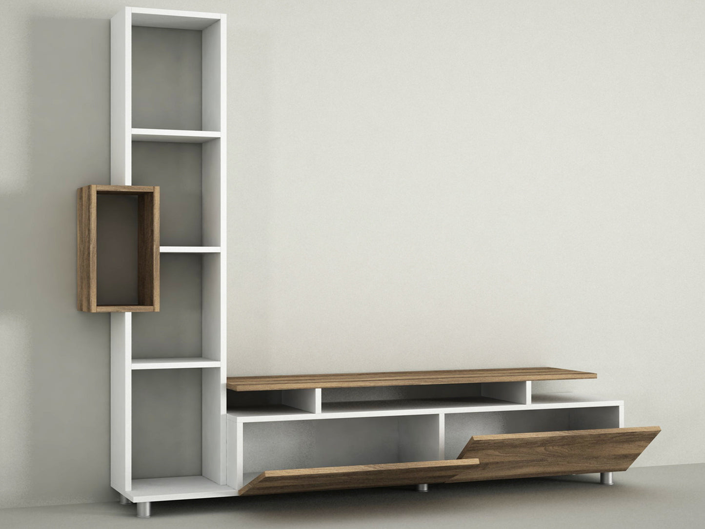 TV staliukas Tulip - White, Walnut