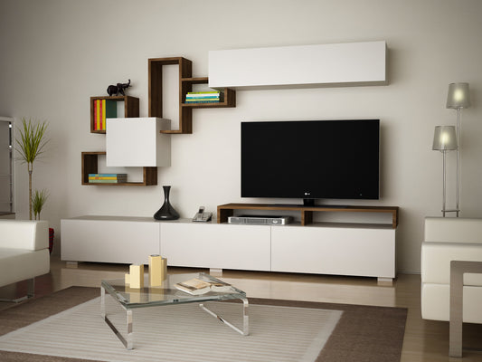 TV staliukas Elit - White, Walnut