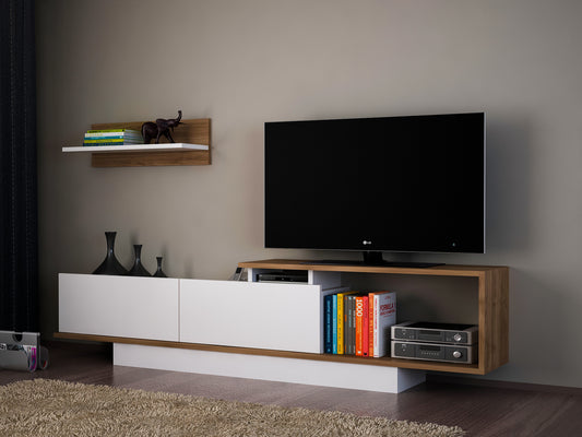 TV staliukas Asos - White, Walnut