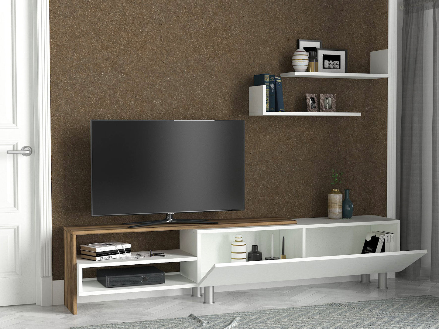 TV staliukas Dizayn - White, Walnut