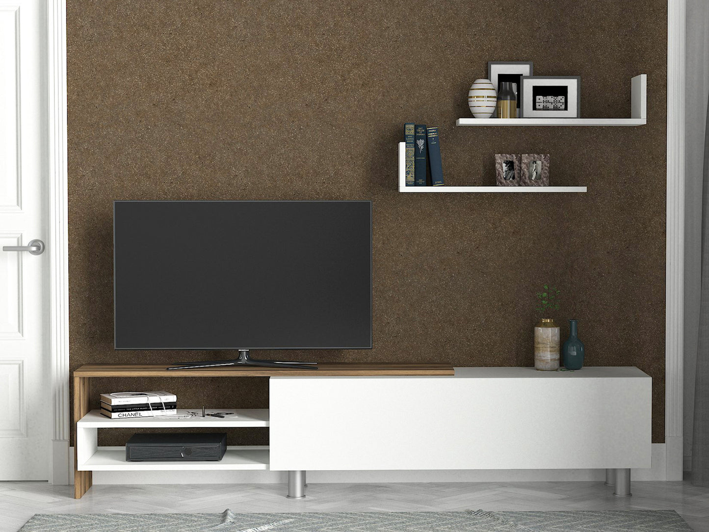 TV staliukas Dizayn - White, Walnut