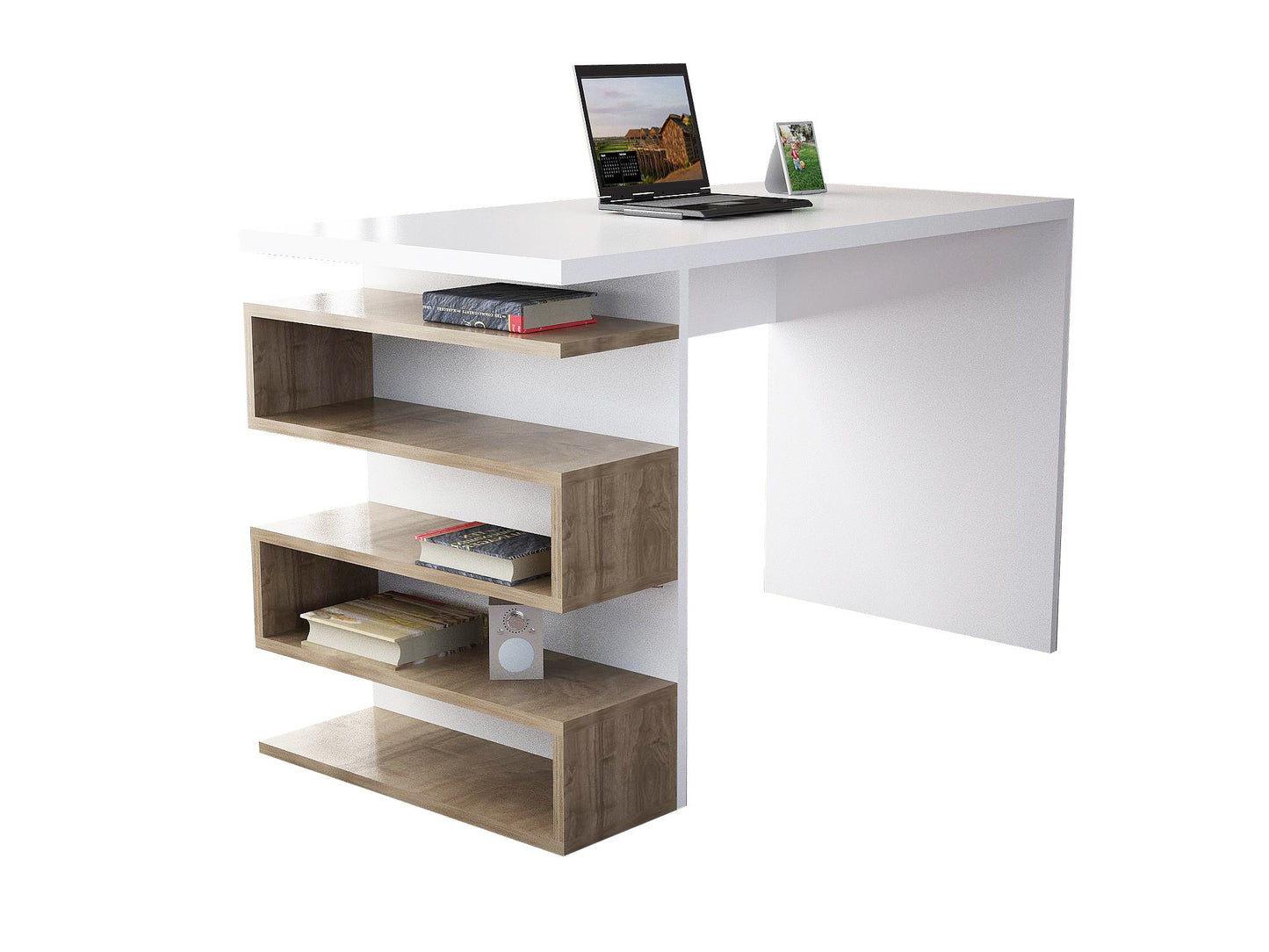 Biuro stalas Snake - White, Walnut